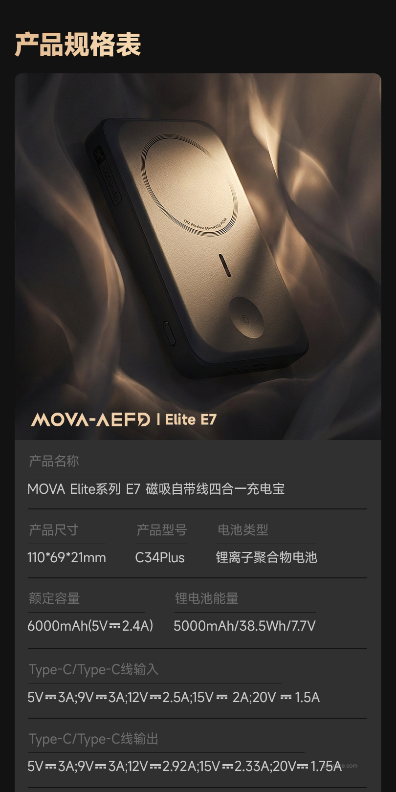 这款真没有:支持苹果华为小米手表,MOVA 磁吸自带线支架充电宝 178 元新低